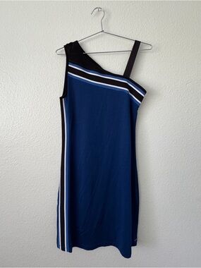 Vintage DIESEL Asymmetrical Navy One-Shoulder Dress with Stripe Detail SZ M